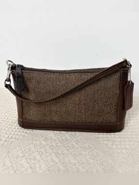 90s Vintage Coach Bleecker Tweed Demi Zip Bag 6112 Brown Leather Mini Purse